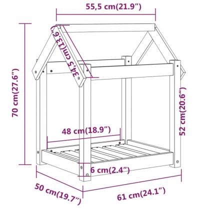 Hundbdd 61x50x70 cm gr massiv furu , hemmetshjarta.se