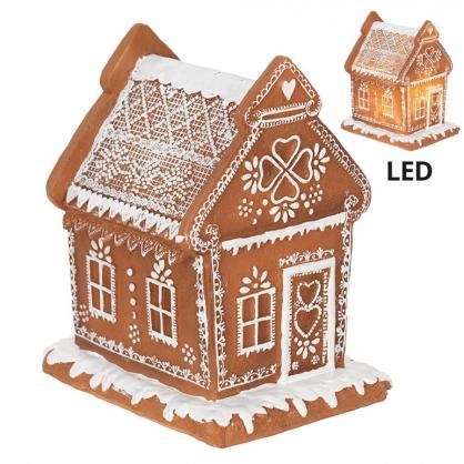 Juldekoration med LED Belysning Hus 17 cm Brun Polyresin Pepparkakshus , hemmetshjarta.se