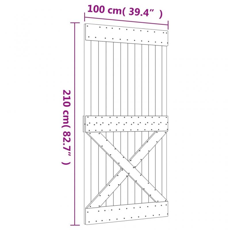 Skjutdrr med beslag 100x210 cm massiv furu svart , hemmetshjarta.se