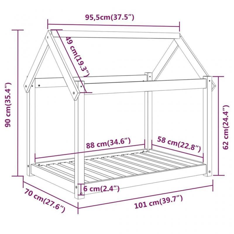 Hundbdd 101x70x90 cm gr massiv furu , hemmetshjarta.se