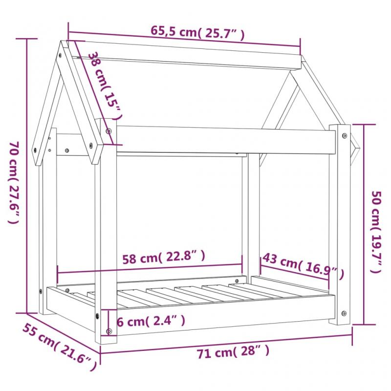 Hundbdd 71x55x70 cm vit massiv furu , hemmetshjarta.se