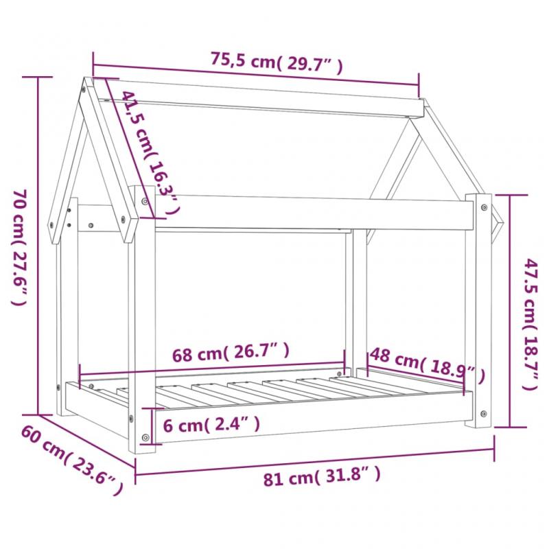 Hundbdd 81x60x70 cm gr massiv furu , hemmetshjarta.se