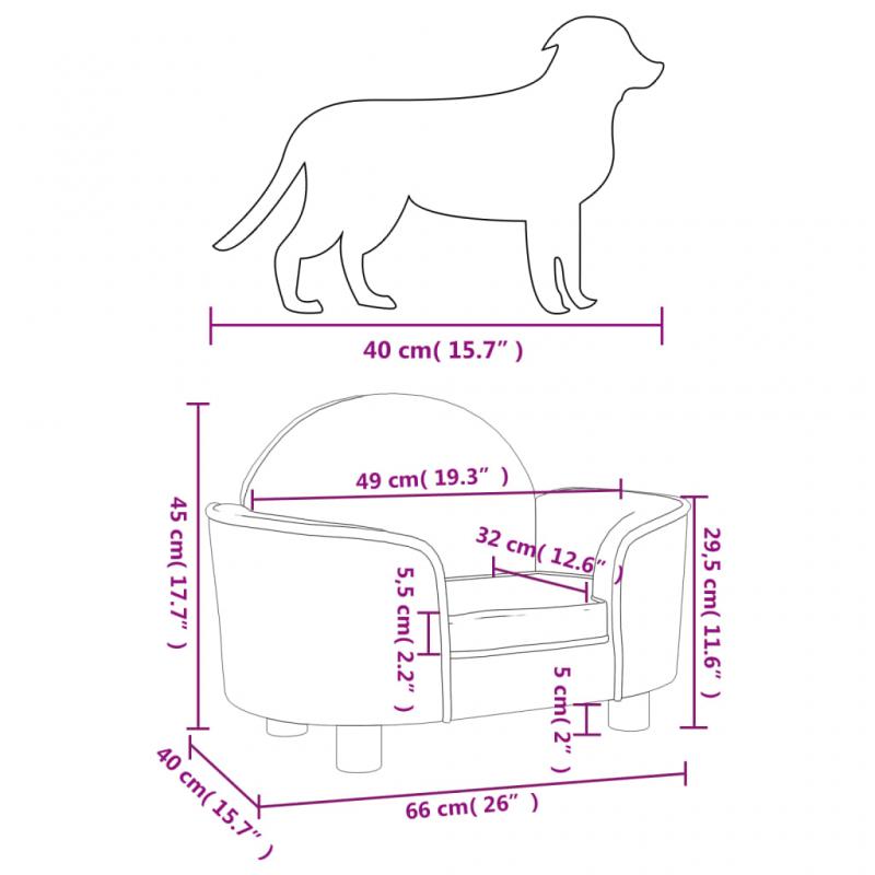 Hundsng Hundbdd ljusgr 66x40x45 cm sammet , hemmetshjarta.se