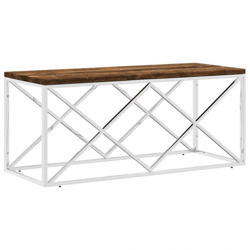 Soffbord rostfritt stl silver och massivt tervunnet tr 110x45x45 cm , hemmetshjarta.se