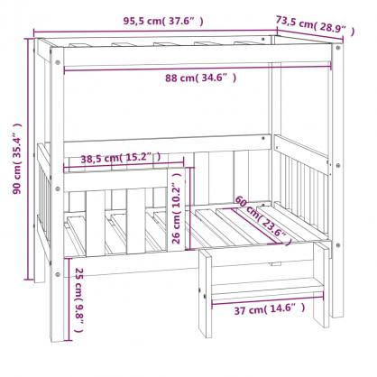 Hundbdd 95,5x73,5x90 cm svart massiv furu , hemmetshjarta.se