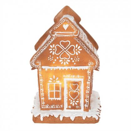 Juldekoration med LED Belysning Hus 17 cm Brun Polyresin Pepparkakshus , hemmetshjarta.se