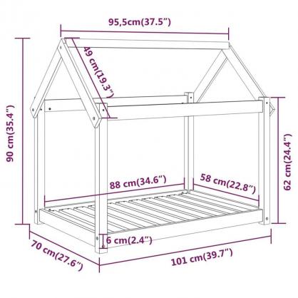 Hundbdd 101x70x90 cm vit massiv furu , hemmetshjarta.se