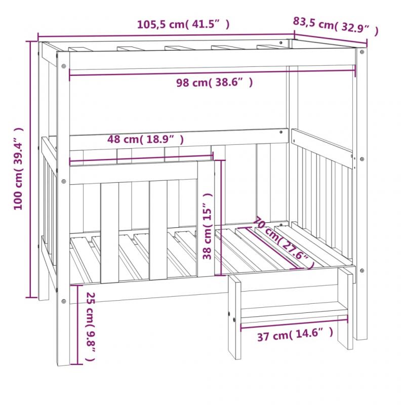 Hundbdd 105,5x83,5x100 cm honungsbrun massiv furu , hemmetshjarta.se