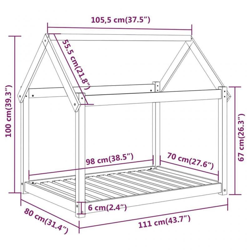 Hundbdd 111x80x100 cm gr massiv furu , hemmetshjarta.se