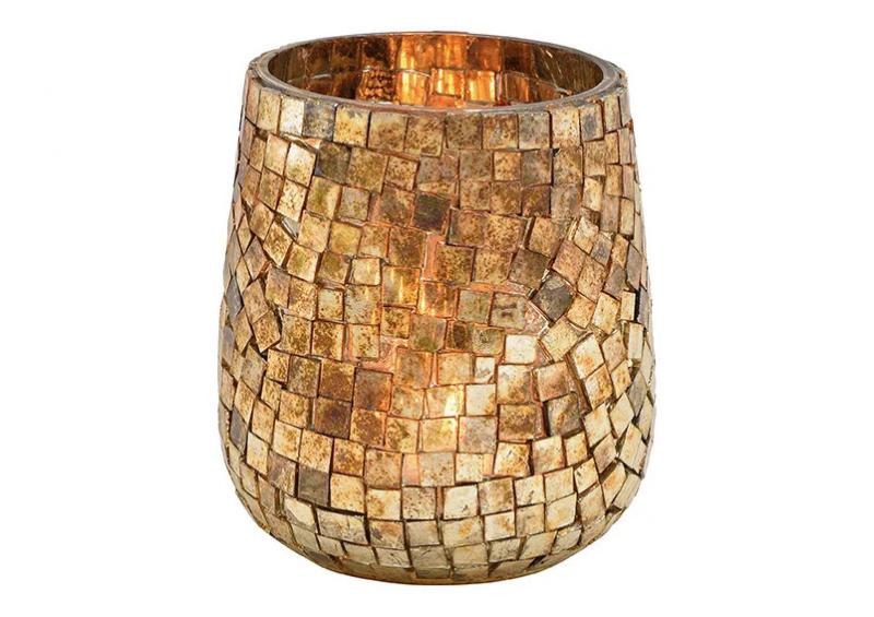 Ljusstake Vrmeljushllare mosaik gjord av glas champagne 10x11x10cm , hemmetshjarta.se