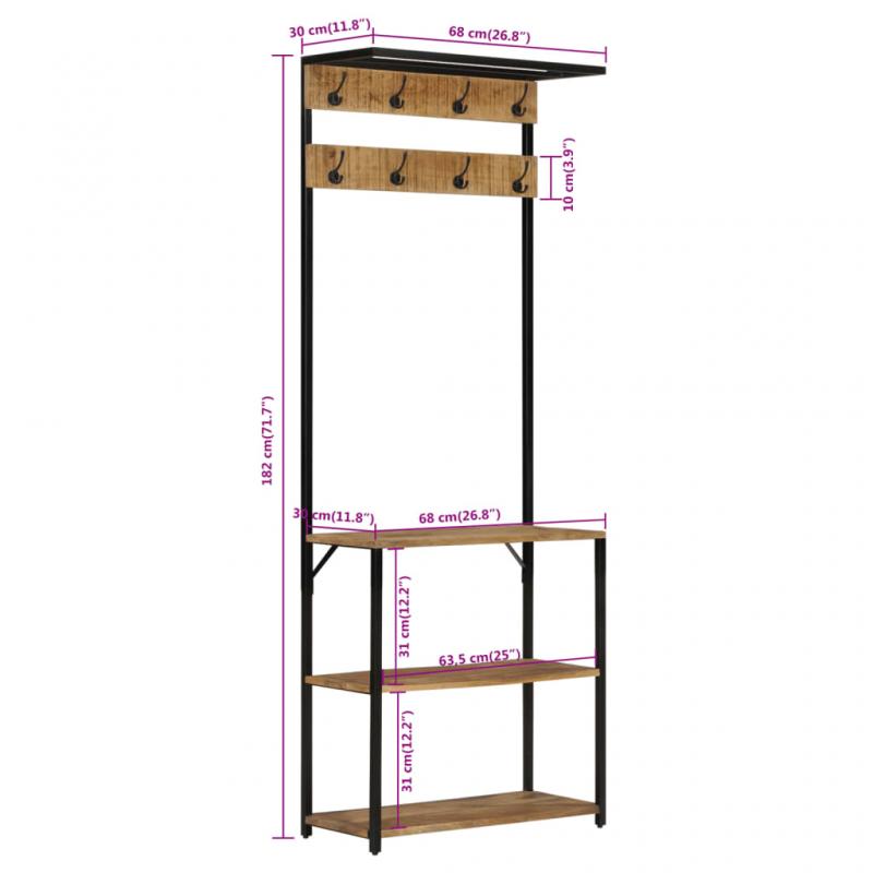 Kldhngare Kldstllning med hylla mangotr 68x30x182 cm , hemmetshjarta.se