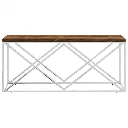 Soffbord rostfritt stl silver och massivt tervunnet tr 110x45x45 cm , hemmetshjarta.se