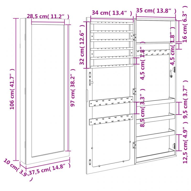 Vggspegel Spegelskp svart Vggmonterad 37,5x10x106 cm , hemmetshjarta.se