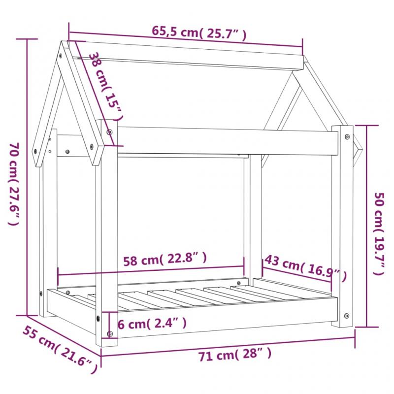 Hundbdd 71x55x70 cm svart massiv furu , hemmetshjarta.se