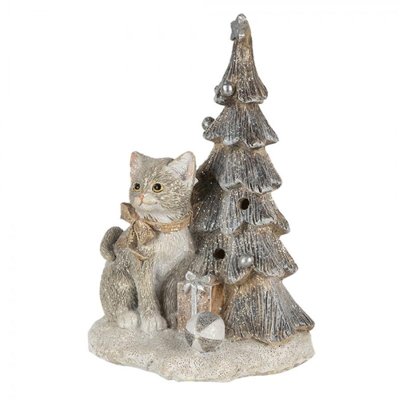 Juldekoration Inomhus Katt 12x9x16 Cm LED Gr Vit Polyresin , hemmetshjarta.se