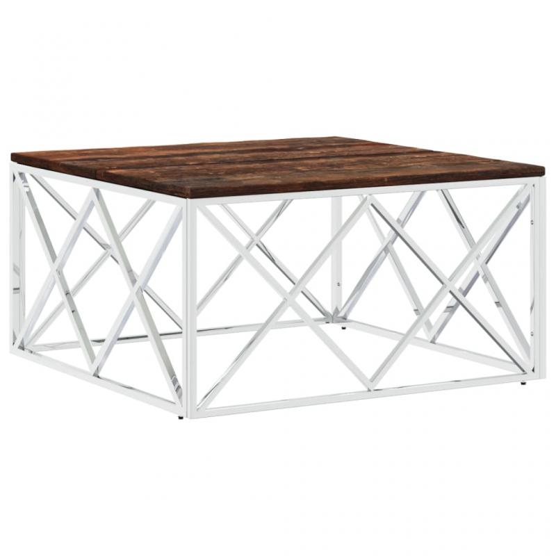 Soffbord rostfritt stl silver och massivt tervunnet tr 80x80x40 cm , hemmetshjarta.se