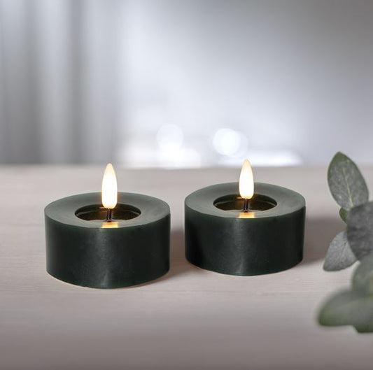 LED Värmeljus 2-pack Flamme Flow 7x5,5cm Grön