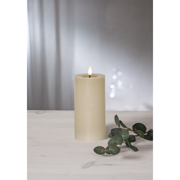 LED Blockljus Flamme Flow Beige 17,5 cm