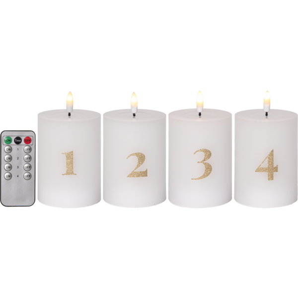 LED Blockljus 12,5 cm Advent 1-4 Vit med guldsiffror