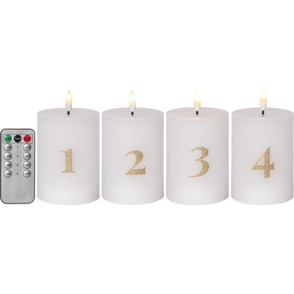 LED Blockljus 12,5 cm Advent 1-4 Vit med guldsiffror