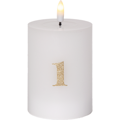 LED Blockljus 12,5 cm Advent 1-4 Vit med guldsiffror