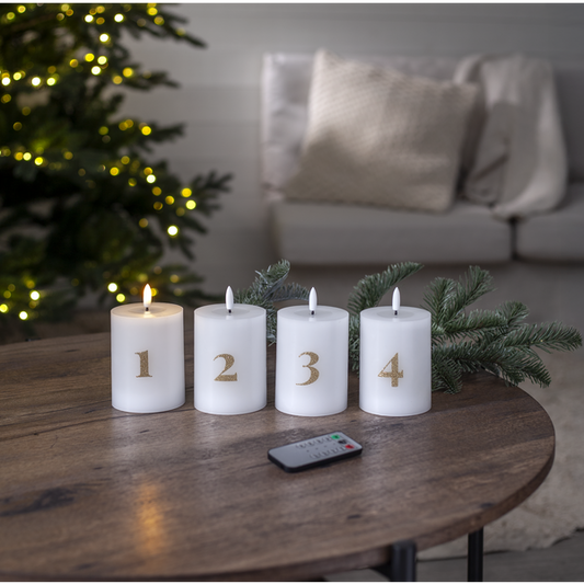 LED Blockljus 12,5 cm Advent 1-4 Vit med guldsiffror