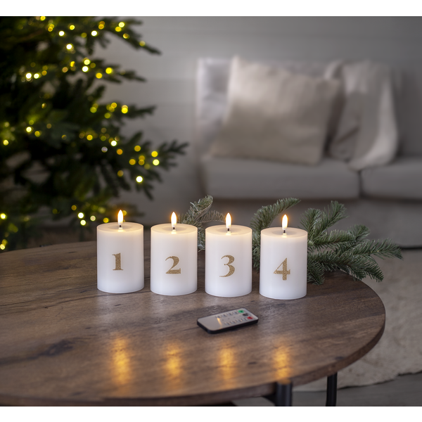 LED Blockljus 12,5 cm Advent 1-4 Vit med guldsiffror