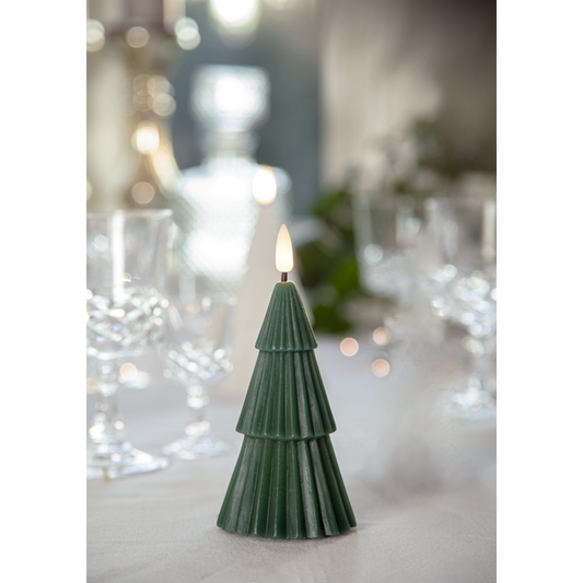 Belysning Jul LED Blockljus Flamme Gran Grön 15 cm