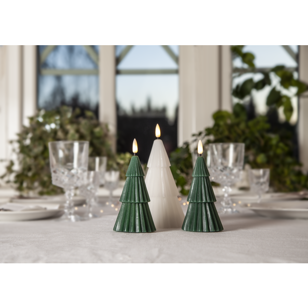 Belysning Jul LED Blockljus Flamme Gran Vit 18 cm