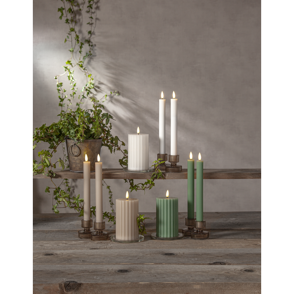 LED Blockljus Flamme Stripe Beige 15 cm