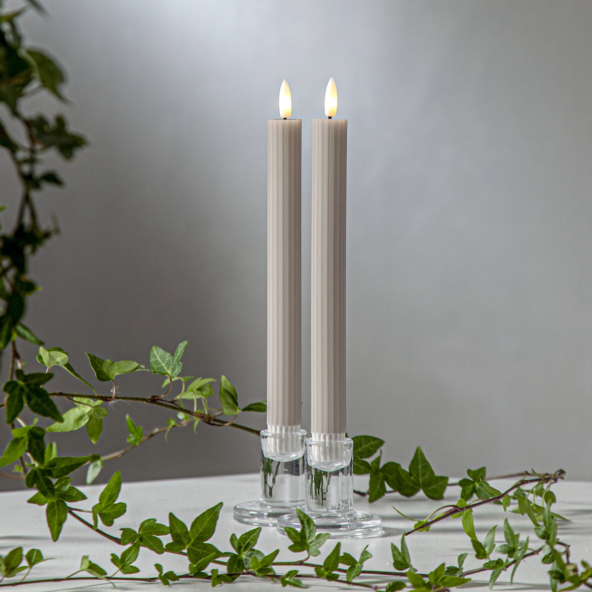 Batteridrivet LED Antikljus 2-pack Flamme Stripe 25 cm Beige