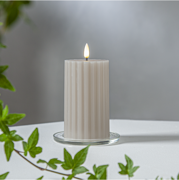 LED Blockljus Flamme Stripe Beige 15 cm