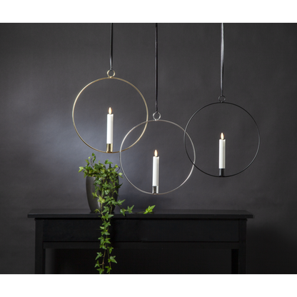 Ljusstake hängande Ring ink. LED ljus Silver