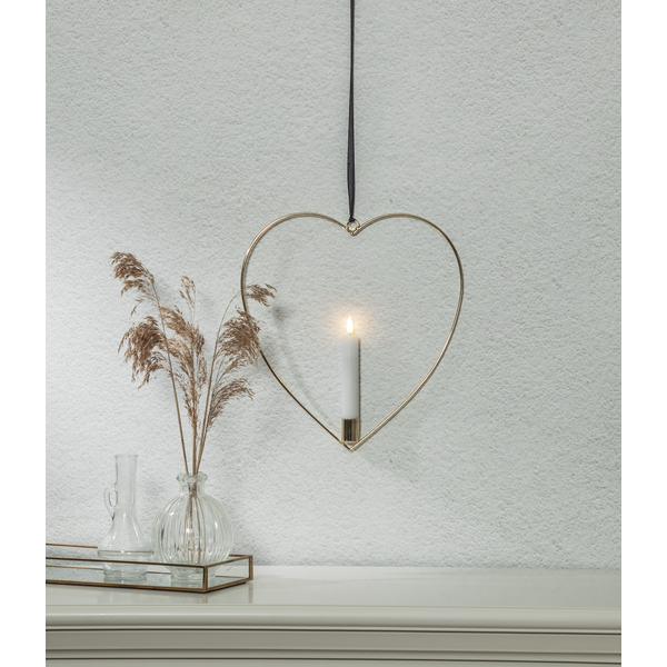Ljusstake hängande Hjärta ink. LED ljus Mässing