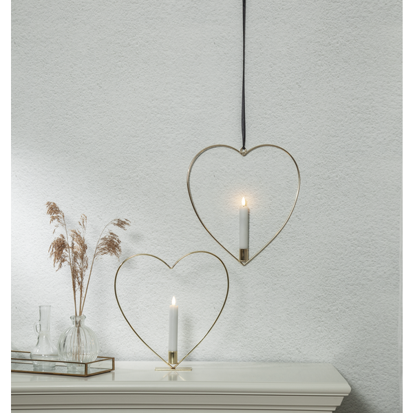 Ljusstake hängande Hjärta ink. LED ljus Mässing