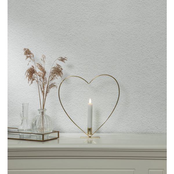 Ljusstake stående Hjärta ink. LED ljus Mässing