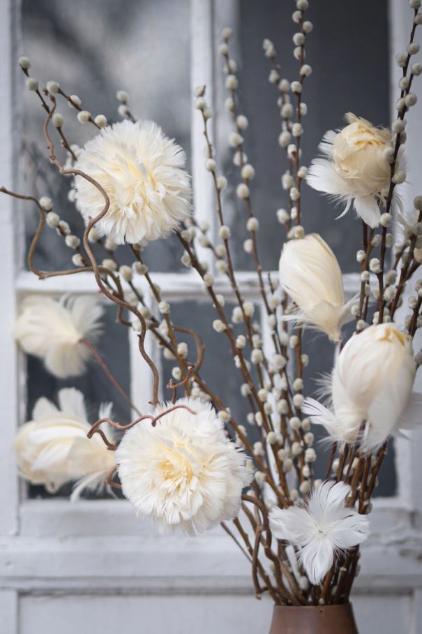 Dekoration Fjäderblomma Med Clip Vanilj 6-pack Ø11 cm