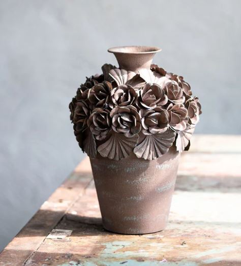 Dekorativ Vas Ofelia Blommig Brun Ø21x30cm Metall