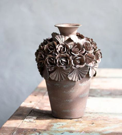 Dekorativ Vas Ofelia Blommig Brun Ø21x30cm Metall