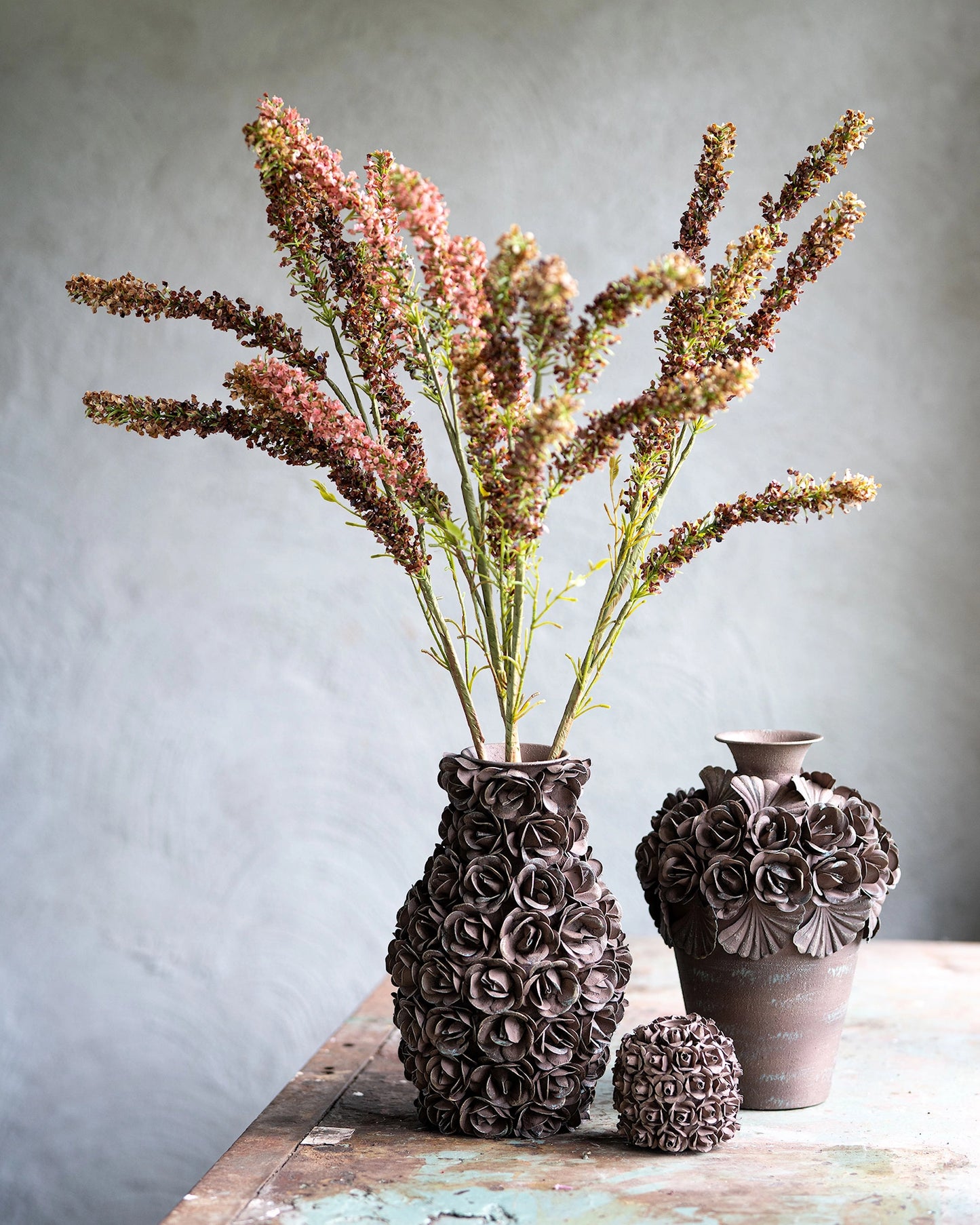 Dekorativ Vas Ofelia Blommig Brun Ø20x30cm Metall