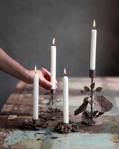 Ljusstake Floral 2-pack Brun Ø10x4cm