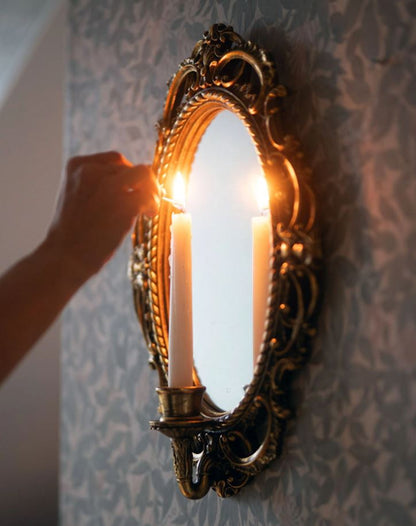 Ljusstake Vägg Ljuslampett Spegel 32x9x47cm