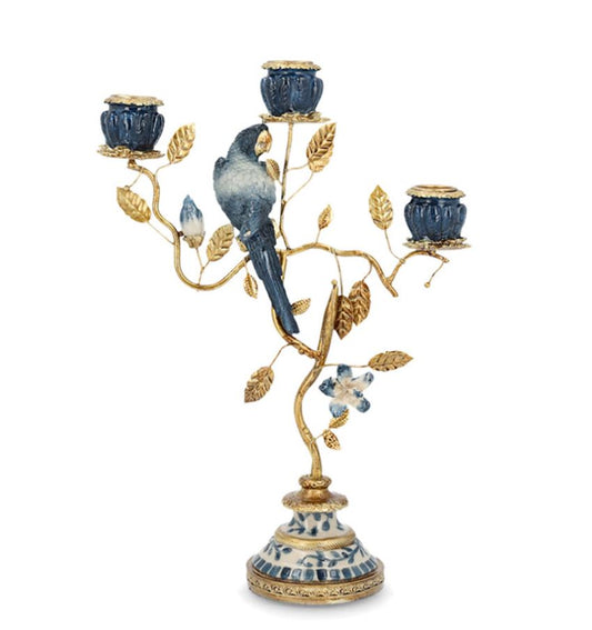 Ljusstake Fågelblad Blå 23x9x32cm