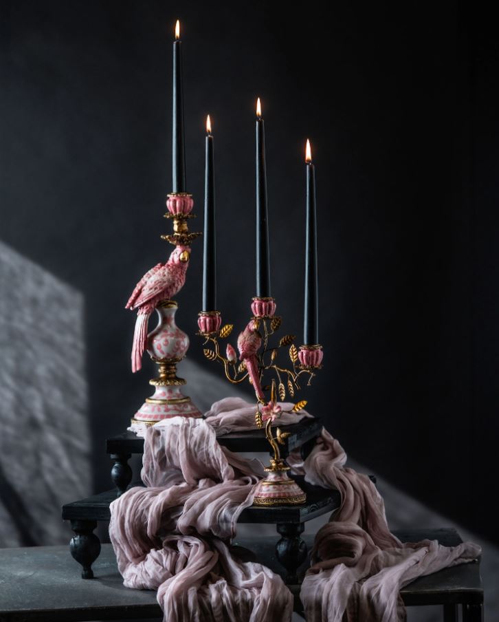 Ljusstake Fågelblad Rosa 23x9x32cm