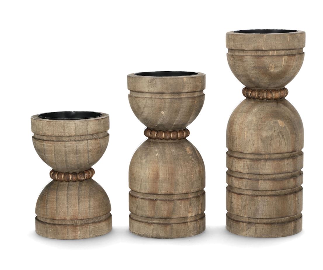 Ljusstake trä 3-pack 15/20/25 cm natur