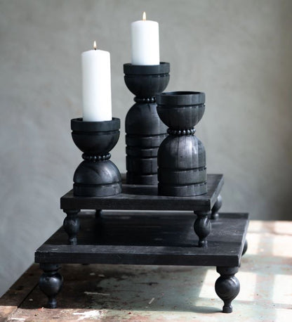 Ljusstake trä 3-pack 15/20/25 cm svart