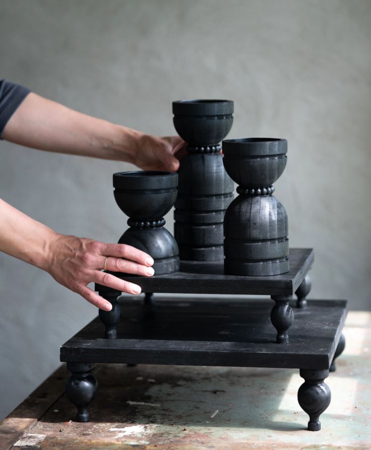 Ljusstake trä 3-pack 15/20/25 cm svart