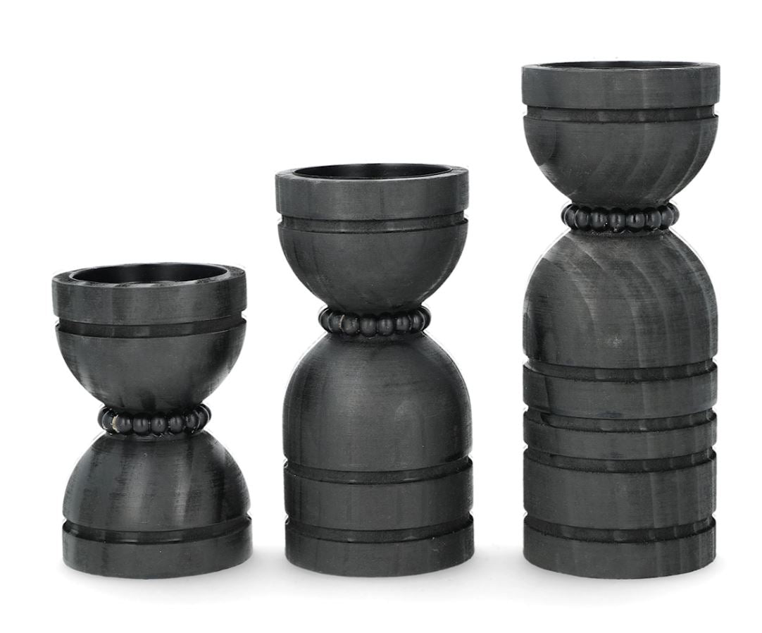 Ljusstake trä 3-pack 15/20/25 cm svart