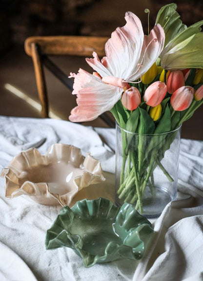 Dekorativ Skål Blomblad Beige Ø25 cm