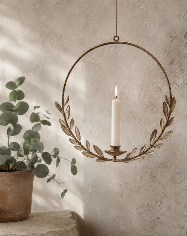 Ljusstake hängande Floral Beige 34 cm